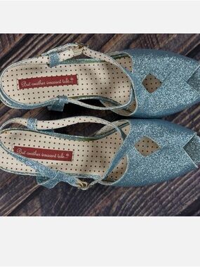 But Another Innocent Tale Glitter Pointed Toe Mary Jane Sandals in Blue